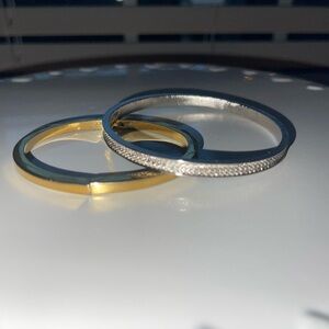 Vintage Trifari Gold Tone‎ Hinged Bangle Bracelet & Silver Bracelet bundle